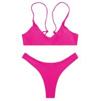 2026 Ensemble de bikini deux pièces triangle pour femme, mini halter, string, imprimé, avec liens, maillot de bain personnalisé
