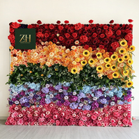 Rideau mural de fleurs artificielles en soie, roses rouges romantiques, 8 pieds x 8 pieds, pour décoration d'événements hôteliers