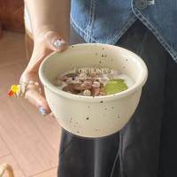 Bols à salade en céramique beige marbré style Instagram ; design minimaliste sous glaçure, compatibles micro-ondes