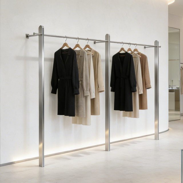 Light Luxury Stainless Steel Wire-drawing Clothing & Wedding Dress Display Rack Wall-mounted Display Stand for Women's Store