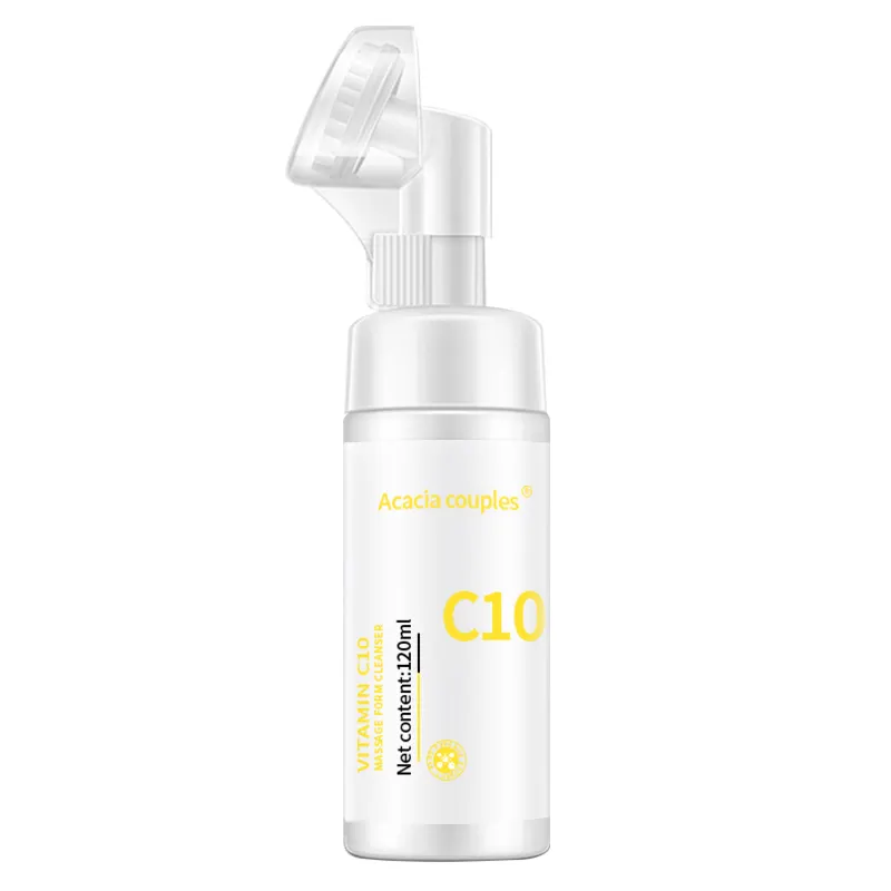 Vitamin C10 Facial Cleanser Foam Exfoliating Cleansing Mousse Pore Moisture Skin Care Washing Mousse Cleanser with Brush