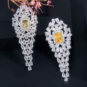 Elegant Yellow CZ Princess Cut <strong>Earrings</strong> Rhodium Plated Cubic Zirconia Water Drop <strong>Cluster</strong> Dangle <strong>Earrings</strong> for Women Brides Party - Product Image 5