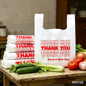 ถุงเสื้อกั๊กพลาสติก HDPE ทนทานสำหรับโปรโมชั่น พิมพ์ลายตามสั่ง ถุงเสื้อยืดสำหรับร้านค้า สร้างแบรนด์ ธุรกิจ โฆษณา โปรโมชั่นซูเปอร์มาร์เก็ต - Product Image 1