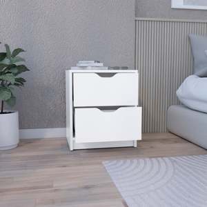 Double Drawer Nightstand 19 In H White <b>Bedside</b> <b>Table</b> Storage Drawers - Product Image 2