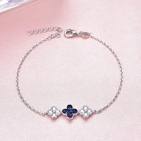 Personnalisable Quatre Feuilles de Trèfle Bracelet 925 Sterling Argent Cubique Zircone Macrame Trèfle Bracelets