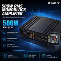 Amplificateur monobloc de classe D haute puissance 500W, système audio de voiture 1 canal, 12V, avec crossovers de basses, 1 impédance, pour les passionnés d'audio