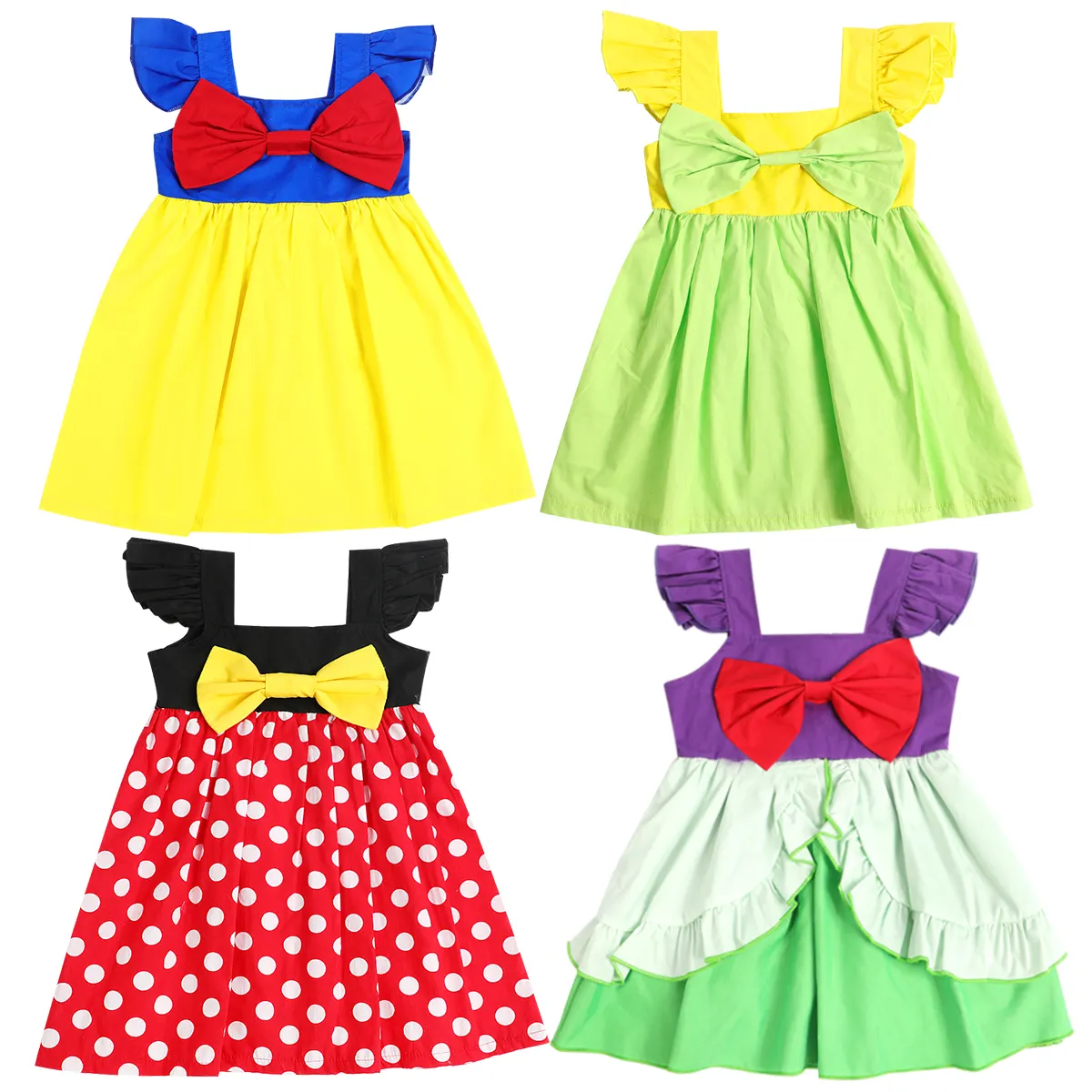 Puresun çocuk giysileri karikatür karakter prenses elbiseler kızlar için butik kolsuz bebek parti elbiseler