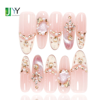 Ongles 3D personnalisés de haute qualité à presser, faux ongles de luxe faits à la main en acrylique avec breloques, ongles artificiels faits maison avec strass