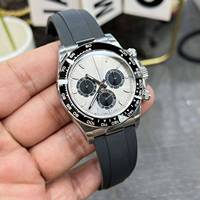 Montre automatique chronographe de luxe en acier inoxydable avec mouvement mécanique 4130, petit cadran noir à trois yeux gris, verre saphir