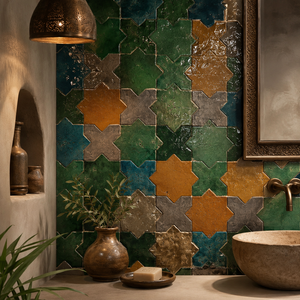 Carreaux de zellige marocains en forme d'étoile, mosaïque céramique faite à la main pour salle de bain, crédence de cuisine, café, <span class=keywords><strong>restaurant</strong></span>, décoration - Product Image 2