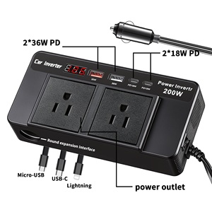 Convertisseur d'alimentation pour voiture 200W, DC12V 24V vers AC 110V <span class=keywords><strong>220V</strong></span>, avec double prise AC, <span class=keywords><strong>chargeur</strong></span> rapide USB-C PD pour allume-cigare de voiture - Product Image 2