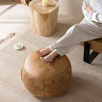 Pouf décoratif rond en cuir gravé, repose-pieds, tabouret bas pour canapé, chambre, bureau à domicile, salle d'invités, salon
