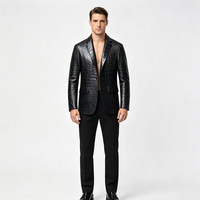 Veste de Costume Homme en Cuir Véritable Motif Crocodile de Luxe, Blazer Slim Fit en Cuir de Vachette Première Couche Gaufré de Qualité Supérieure pour Affaires