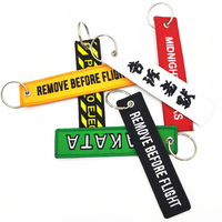 En gros, Jet Tag en tissu avec logo tissé 'Remove Before Flight', porte-clés brodé, anneau porte-clés en tissu avec logo personnalisé, cadeau promotionnel