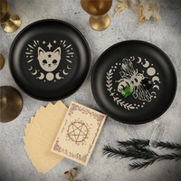 Plateau rituel pour chat de 14 cm en acier inoxydable, support de prière, d'astrologie et de tarot pour la purification par la sauge, le Palo Santo et la décoration de cristaux