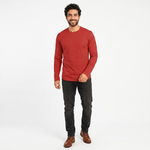 High Quality Front Logo O-Neck Casual Men's <b>Thermal</b> T-Shirt 100% Cotton Breathable Long Sleeve Solid Pattern - Product Image 1