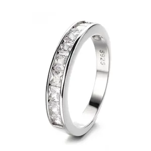 真925纯银精品珠宝镀铑辐射切割摩石永恒戒指女男士结婚周年纪念