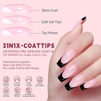 ZHI JIA Vente en gros 150 pièces Faux ongles en gel français Noir Nude Pré-appliqués Forme Ballerine Cercueil à presser