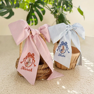 卸売 刺繍入りネームドアデコレーション カラフルなコットン製 手作り玄関ドアハンガーリース サッシュ ソフトコットンボウ デコレーションストラップ - Product Image 2