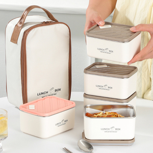 Boîte à lunch portable en acier inoxydable 304, anti-fuite, isotherme, avec sac, conteneur alimentaire multi-couches pour enfants et adultes - Product Image 1