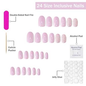 Prensa corta de almendras en las <span class=keywords><strong>uñas</strong></span> Baby Pink Pearls Charms Shell en relieve brillante Stick en las <span class=keywords><strong>uñas</strong></span> <span class=keywords><strong>Uñas</strong></span> acrílicas <span class=keywords><strong>para</strong></span> mujeres <span class=keywords><strong>niñas</strong></span> 24 piezas - Product Image 2