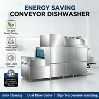 Lave-vaisselle commercial à économie d'énergie, type aéroportuaire, 4500 assiettes/h, cuve unique, double rinçage, séchage simple, pour cuisine centrale d'hôtel