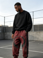 Pantalon de jogging vintage délavé effet soleil pour homme, avec patchwork circulaire, streetwear, pantalon de survêtement épais pour tenue urbaine
