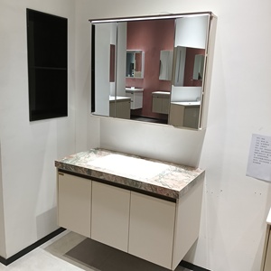 Modern <b>White</b> Wall Mounted Bathroom Vanity with Marble Top and Large Storage <b>Mirror</b> Cabinet - Product Image 5