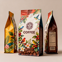 Sac à café en poudre imprimé numériquement avec un design personnalisé, 500 g, 1 lb, emballage pour grains de café, sac à fond plat avec valve et fermeture éclair