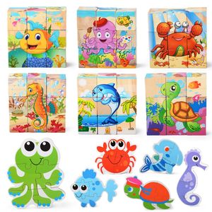 Montessori <span class=keywords><strong>9</strong></span> pièces 6 faces <span class=keywords><strong>Cubes</strong></span> d'animaux de dessin animé <span class=keywords><strong>Puzzle</strong></span> en bois <span class=keywords><strong>Puzzle</strong></span> en bois 3D Jouet - Product Image 4