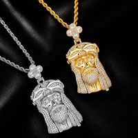 Collier décoratif pour homme en laiton, pendentif portrait micro-pavé entièrement serti de zircons, motif épines, style Hip Hop Streetwear