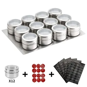 12PCS Magnetic Spice Jars Magnetic Storage Tins With Wall Mounted Rack And Free Spice Labels