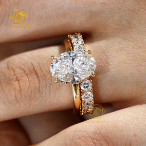 GIA IGI认证椭圆形10K 14K 18k纯金实验室种植钻石戒指订婚结婚戒指男女新娘情侣套装 - Product Image 4