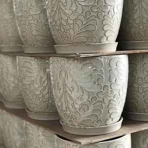 Juego de macetas de cerámica para decoración de jardín, macetas grandes para exteriores, 12 canales