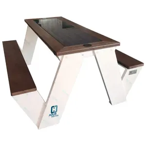 Minimalistic Style Outdoor Smart Solar Panel Picnic Bench Table Solar