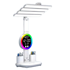 Lámpara de mesa <span class=keywords><strong>LED</strong></span> moderna para dormitorio con pantalla de reloj plegable y 2 portalápices batería CC recargable para sala de lectura - Product Image 1