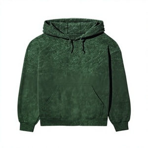 Sudadera con capucha para hombre, verde, lavado ácido, ligera, 100% algodón, transpirable, con estampado personalizado, tipo canguro, venta al por mayor - Product Image 1