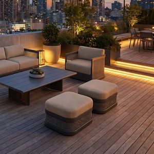 <span class=keywords><strong>Repose</strong></span>-pieds d'extérieur moderne <span class=keywords><strong>en</strong></span> aluminium et <span class=keywords><strong>rotin</strong></span> pour hôtels de charme, espaces publics et projets de communautés résidentielles fermées - Product Image 1