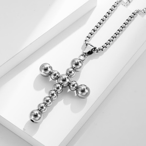 Collar de cruz con cuentas de acero titanio, muy vendido en Europa y América, diseño exclusivo, estilo minimalista, joyería de color inalterable. - Product Image 3