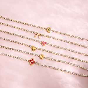 Bracelets à breloques tendance plaqués or avec chaîne en cristal, design trèfle à quatre feuilles, cœur et nœud, bijoux pour femmes, cadeau - Product Image 4