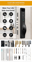 Porte d'entrée extérieure moderne en aluminium noir de luxe, double porte française à arche avec grille et verre, sécurité renforcée, pour villa, avec serrure intelligente