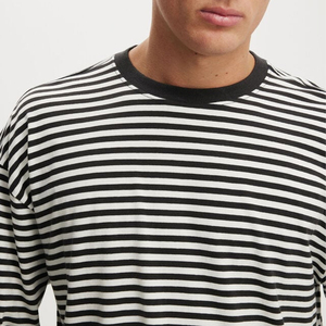 Chemise à manches longues à rayures horizontales, coupe ample, en coton épais, vierge, pour marque privée, vente en gros, fabriquée en Chine - Product Image 3