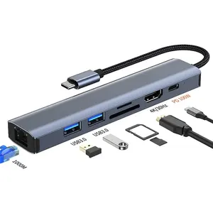 7 in1 USB-C HUB USB 3.0 Expander Type-C Splitter 4K HDTV Docking Station Gigabit RJ45 adattatore Ethernet ricarica PD per PC portatile