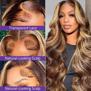 Perruque Lace Frontale HD 13x4 en Cheveux Humains Brésiliens Naturels, Ondulée, avec Mèches Blondes P4/27, pour Femmes Noires - Product Image 4