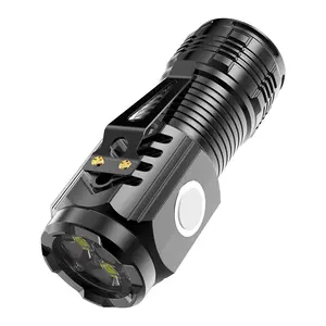 ABS Plastic EDC Flashlight 3 LED 3000 Lumen Magnet Metal Clip Type-C USB 5 Modes Flashlight Waterproof Hiking Emergency Lighting