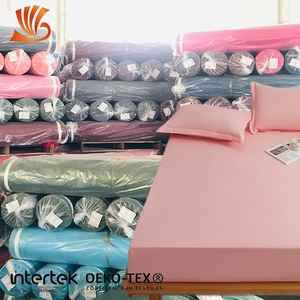 80gsm 100% Polyester Chất liệu đồng bằng nhuộm Nữ Hoàng Kích thước micro sợi polyester tấm ga trải giường vải - Product Image 2