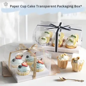 Caja de pastel para hornear vasos de <span class=keywords><strong>papel</strong></span> transparente 2/4/6/8/10/12 cápsulas para celebración de cumpleaños caja de embalaje de pastel pequeño estampado para alimentos - Product Image 3