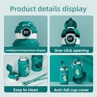 Bouteille d'eau isotherme pour enfants 316 Liner 500 ml avec affichage LED de la température, motifs Dragon, Ours, Lapin, Licorne, tasse à paille isotherme 6-12 heures
