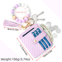 Dompet Kartu Kulit PU Logo Kustom Wanita, Gantungan Kunci Gelang Manik Silikon, Dompet Koin Mini Clutch