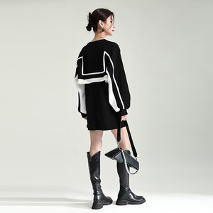 Robe pour femmes 2023 Automne Pull noir Robe décontractée Mode Réduction de <span class=keywords><strong>l</strong></span>'âge Robe personnalisée Vêtements pour filles - Product Image 6